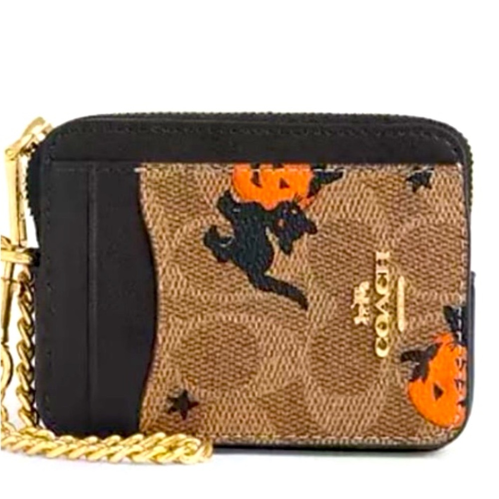 🎃NWT Coach Halloween print zip around card case🐈‍⬛